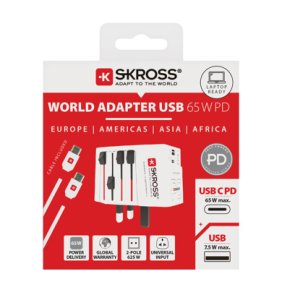 SKROSS världsreseadapter MUV 65W PD med USB C-kabel