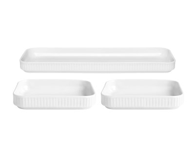 Zoom bild av Pillivuyt Fatset rektangulärt Plissé 36x12 & 2 stk. 18x12 Vit