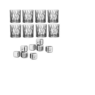 Zoom bild av Orrefors 8-pack City whiskyglas med tillhörande iskuber