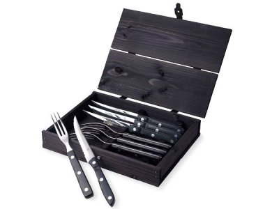 Zoom bild av Gense Steakbestick/grillbestick Old Farmer Black 8 delar Svart/Stå