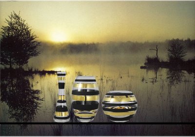 Zoom bild av Nybro Glasbruk - Versailles Vas Konvex Guld-svart, 260x160 mm